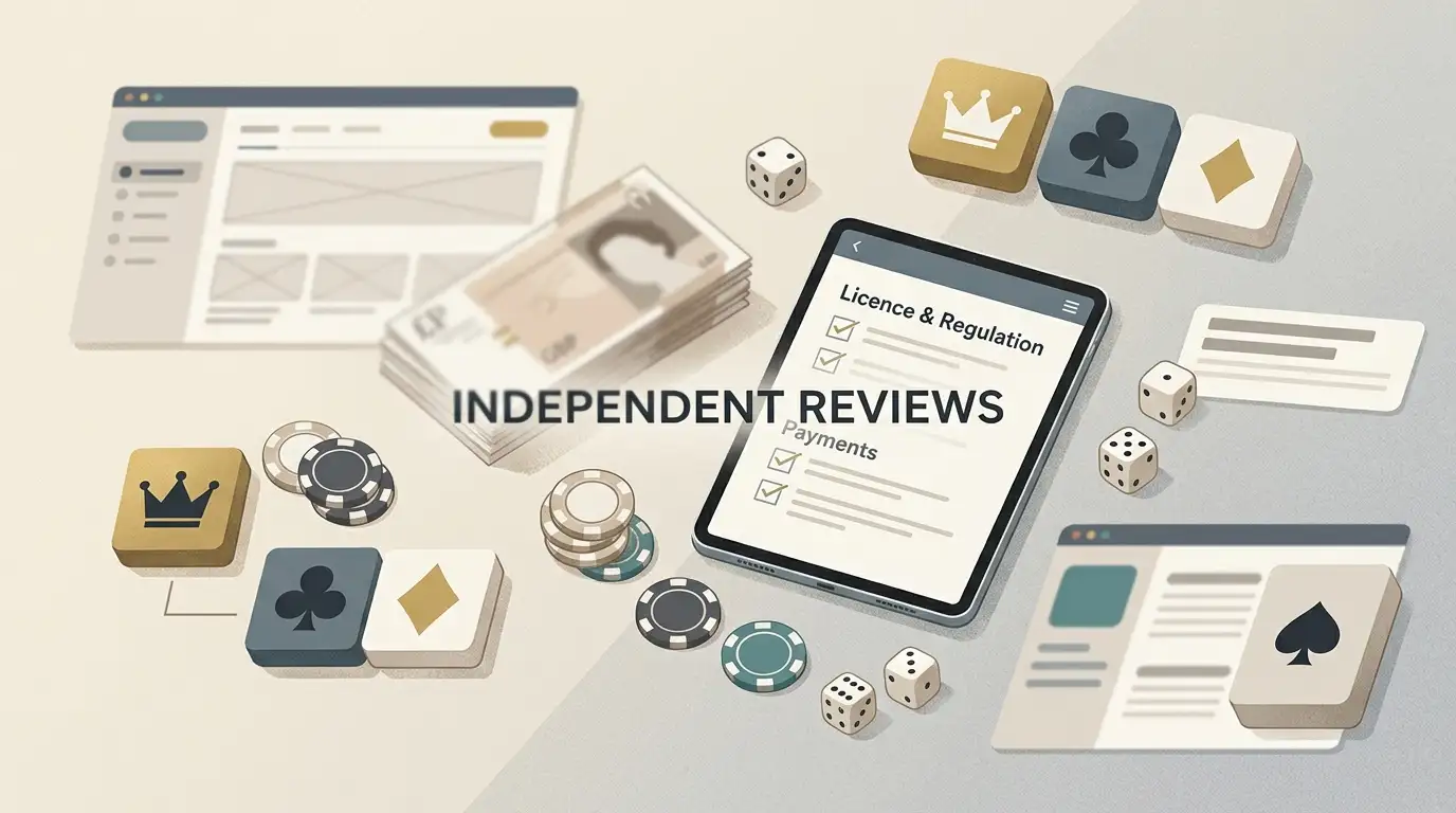 Neutral online casino review workspace with GBP notes and verification checklist