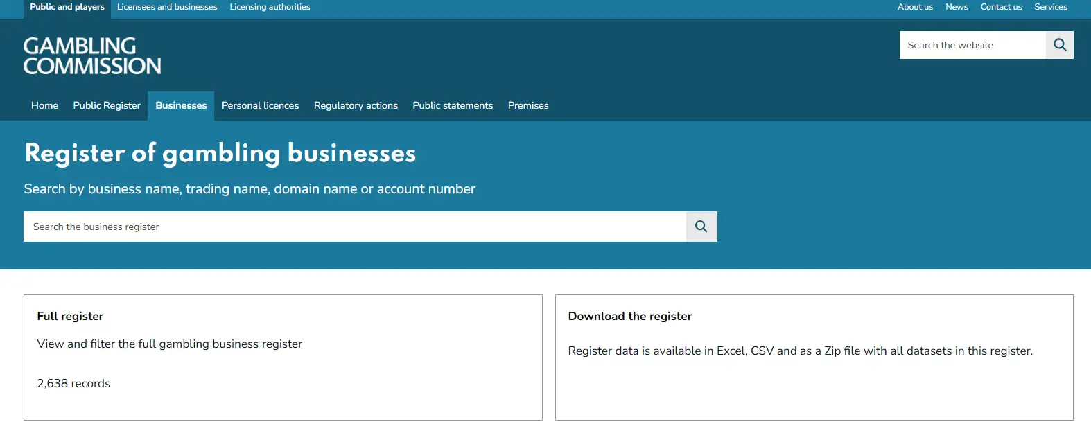 UK Gambling Commission business register search context