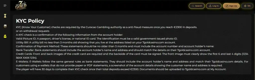 7Gold official KYC/verification instructions or verification screen