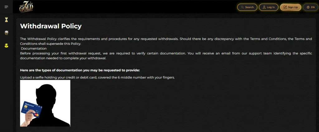 7Gold withdrawal/cashier screen or official withdrawal-policy terms
